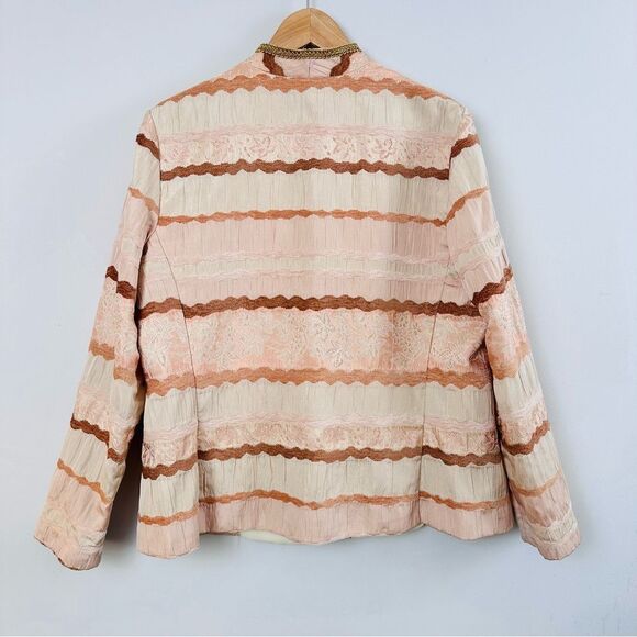 Vintage R&M Richards - Cream Tan Fall Boho Bohemian Stripes Blazer - Size 12 - Picture 9 of 11